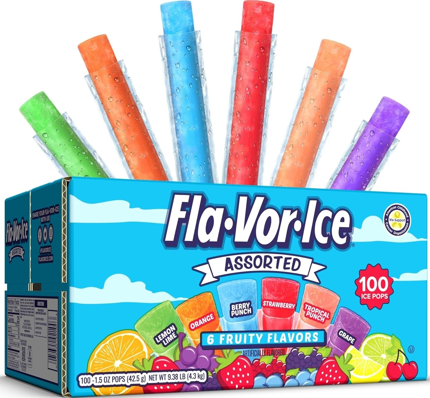 Fla VOR ICE Popsicles 1.5 Oz Assorted Frozen Treats Ice Pop Variety Pack Bars