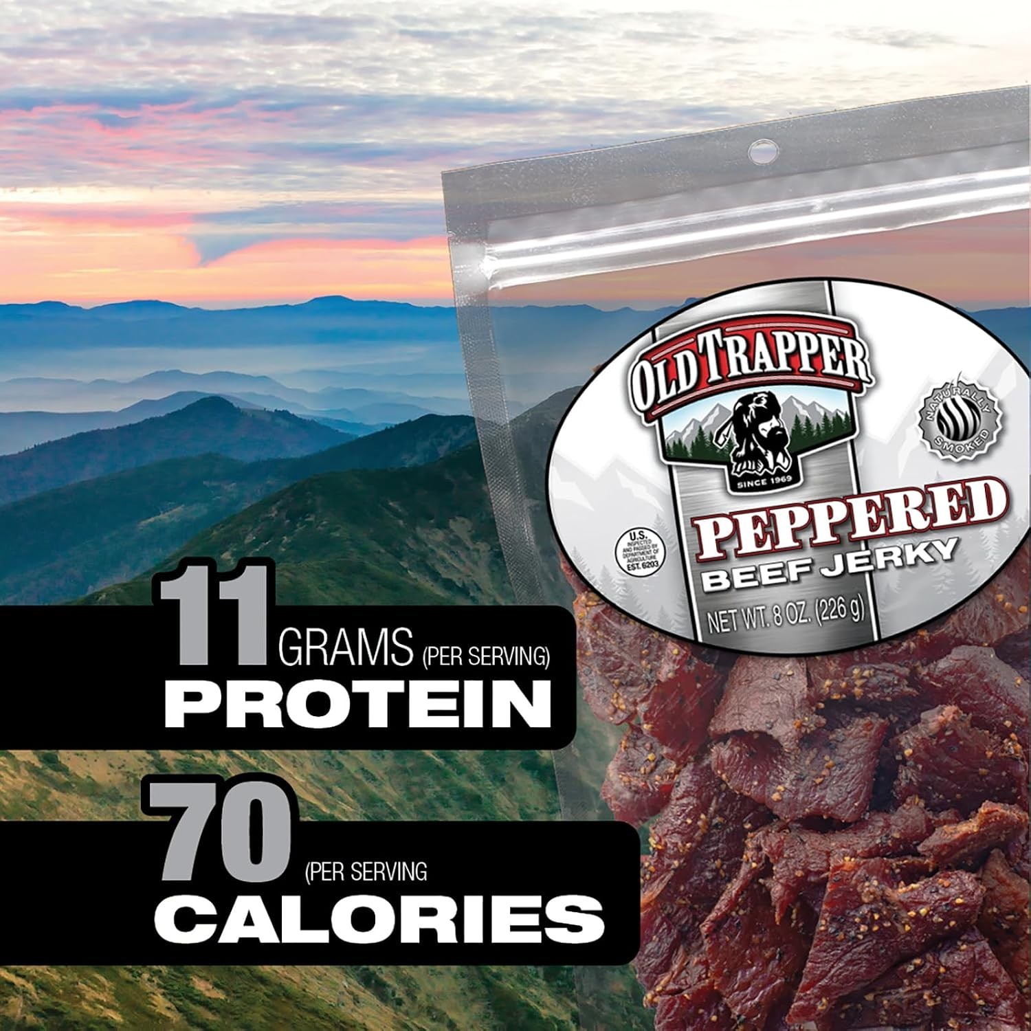 Gourmet Peppered Beef Jerky – 11g Protein, Low-Calorie, Ready to Eat Snack