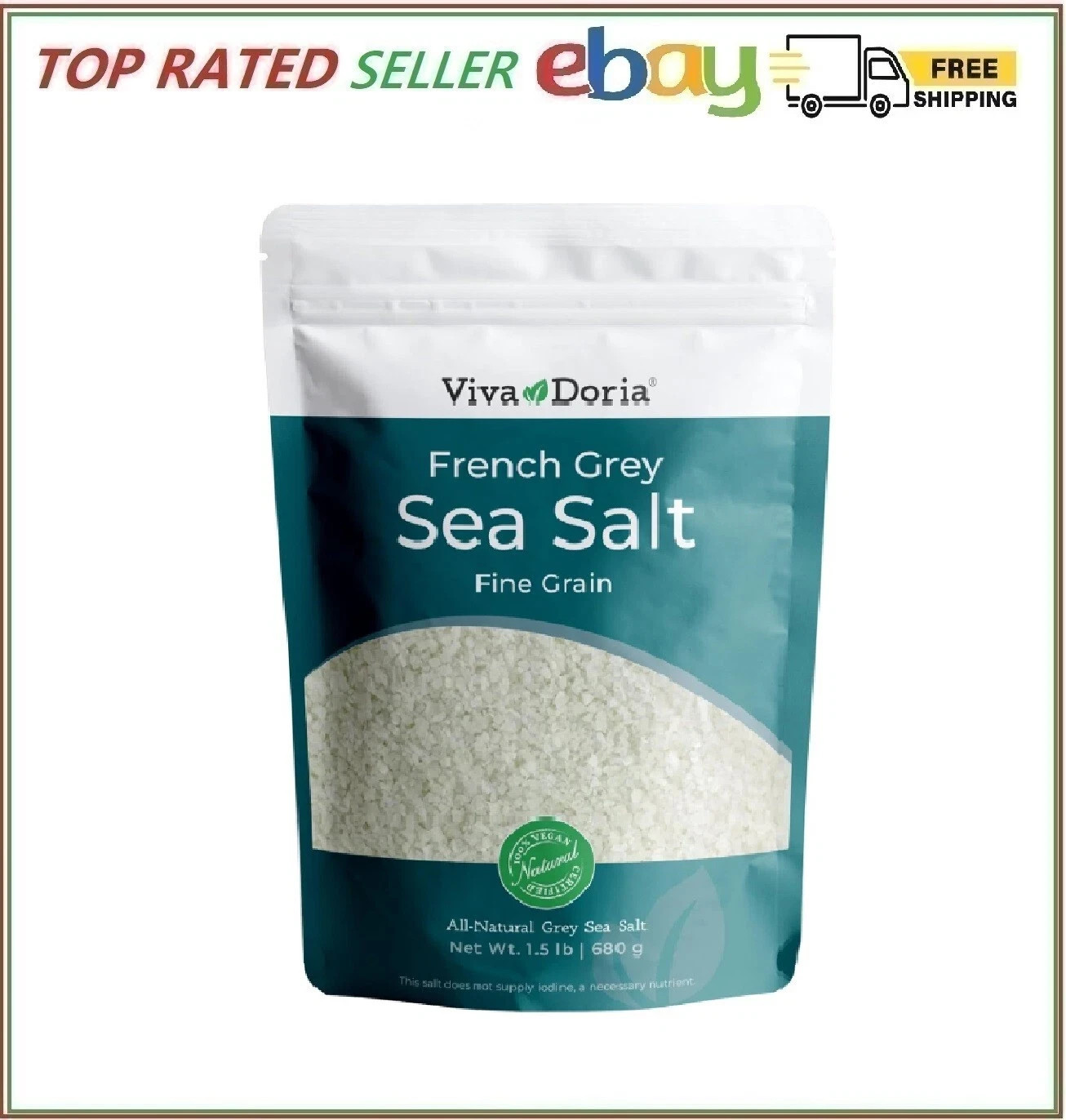Light Grey Celtic Sea Salt (No Additives) Resealable Bag 1.5LB and Other Sizes