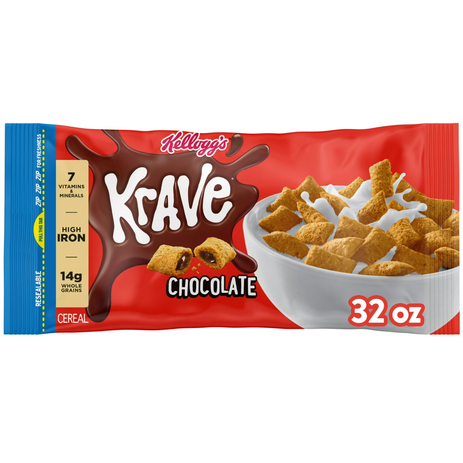 Kellogg’s Krave Chocolate Breakfast Cereal, 7 Vitamins and Minerals Carton, 32 o