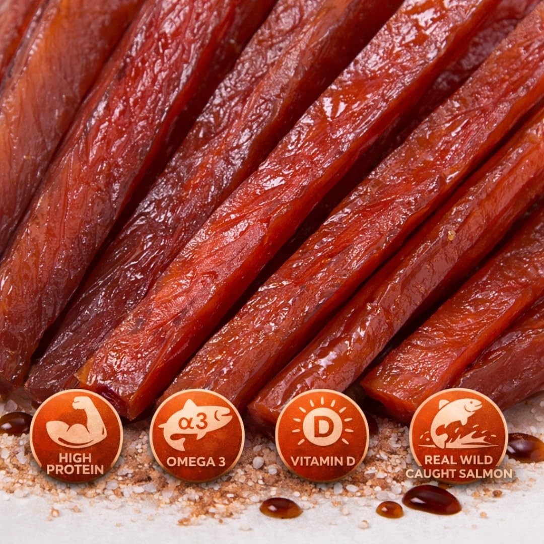 Teriyaki Salmon Jerky – Wild Caught, High Protein, Low Carb Snack, 2 oz