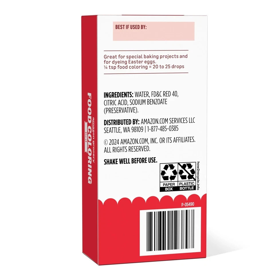 Amazon Grocery, Red Food Coloring, 1 Fl Oz 1 (Pack of 1), RED