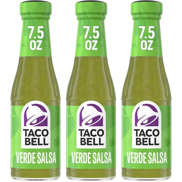 Taco Bell 3 Pack Verde Salsa Sauce 7.5 oz Glass Bottles Mexican Food Condiment