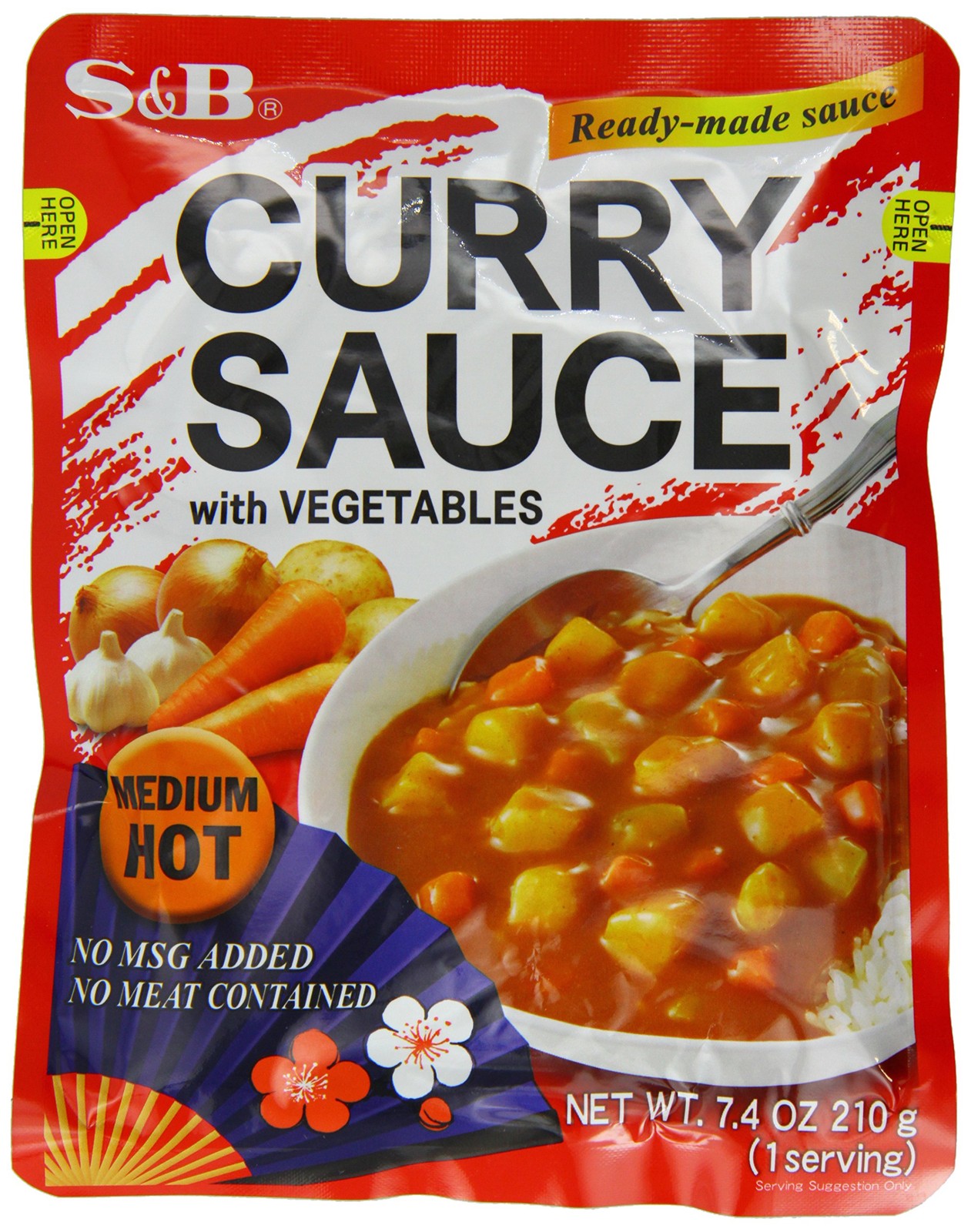 SB Curry Sauce with Vegetables Medium Hot,7.4 Ounce Pack of 10