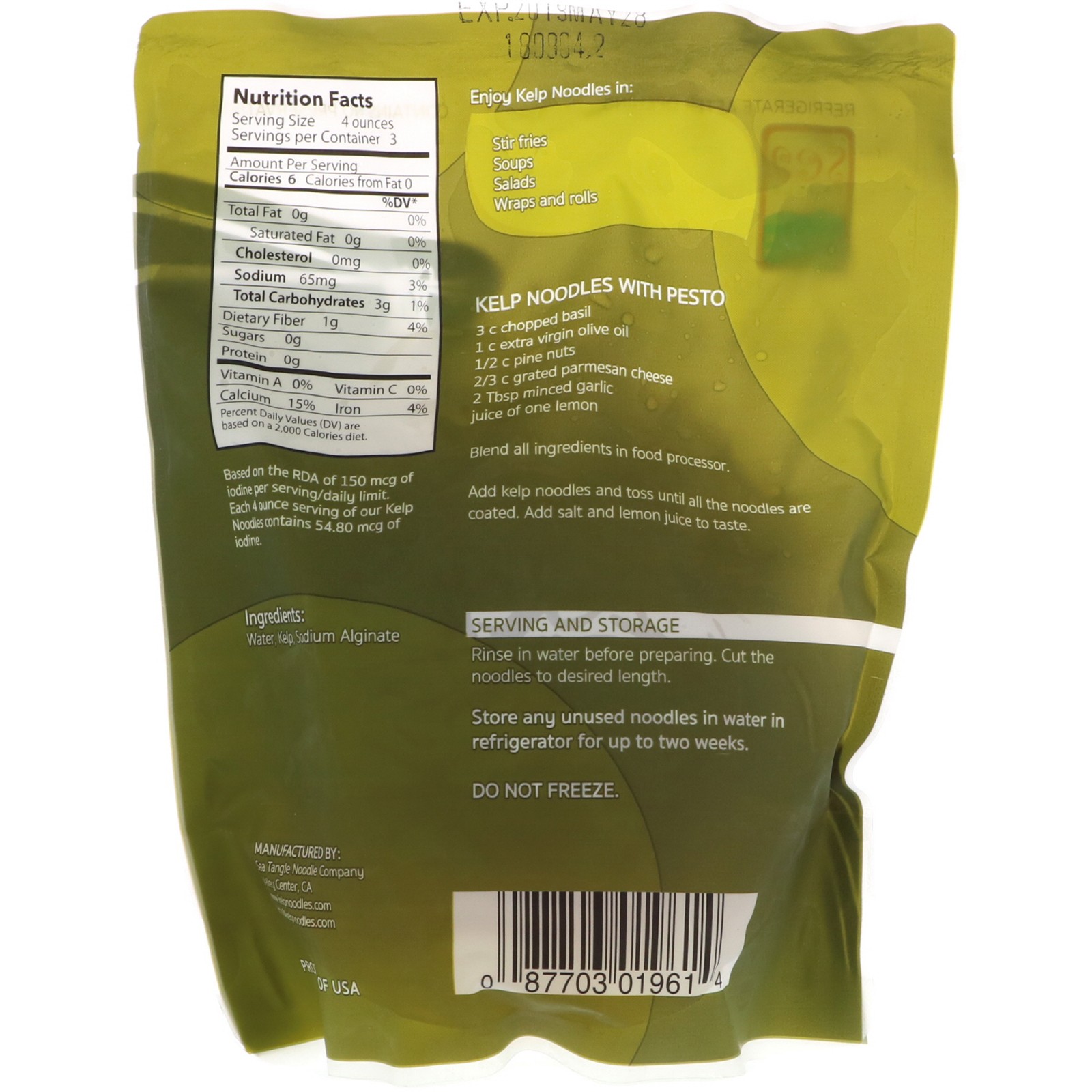 Sea Tangle Noodle Company, (3 Pack) Kelp Noodles, 12 oz (340 g)