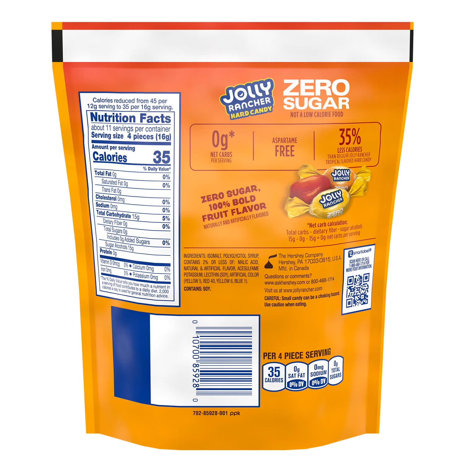 Jolly Rancher Zero Sugar Tropical Fruit Flavored Hard Candy, Bag 6.1 oz