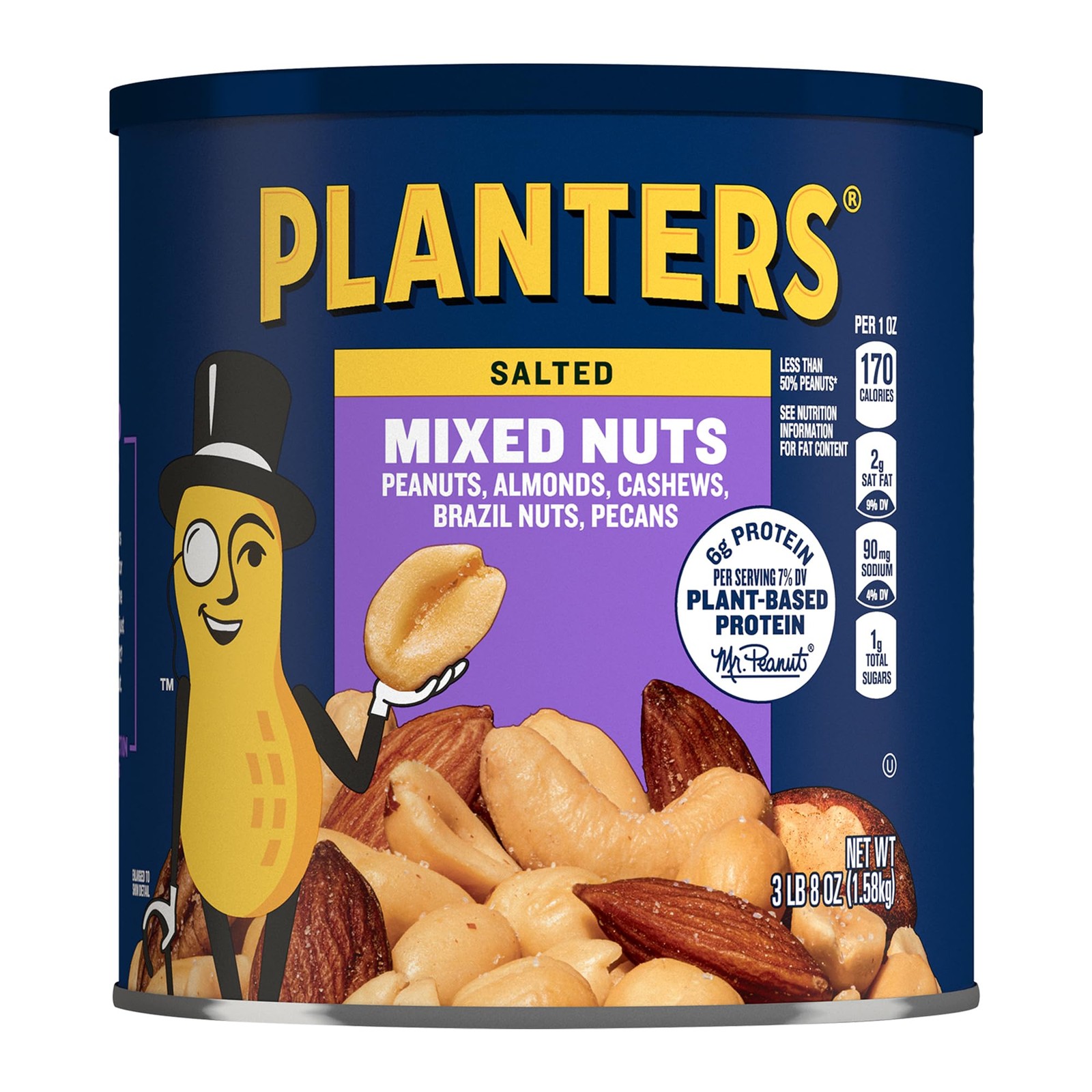 PLANTERS Salted Mixed Nuts, Peanuts, Almonds, Cashews, 56 Ounce (Pack of 1)