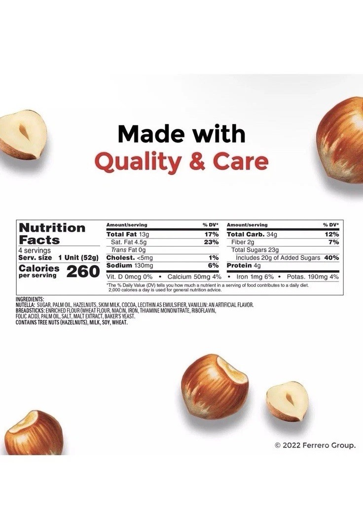 Nutella & GO! Bulk 16 Pack, Hazelnut and Cocoa Spread with Breadsticks, Stocking