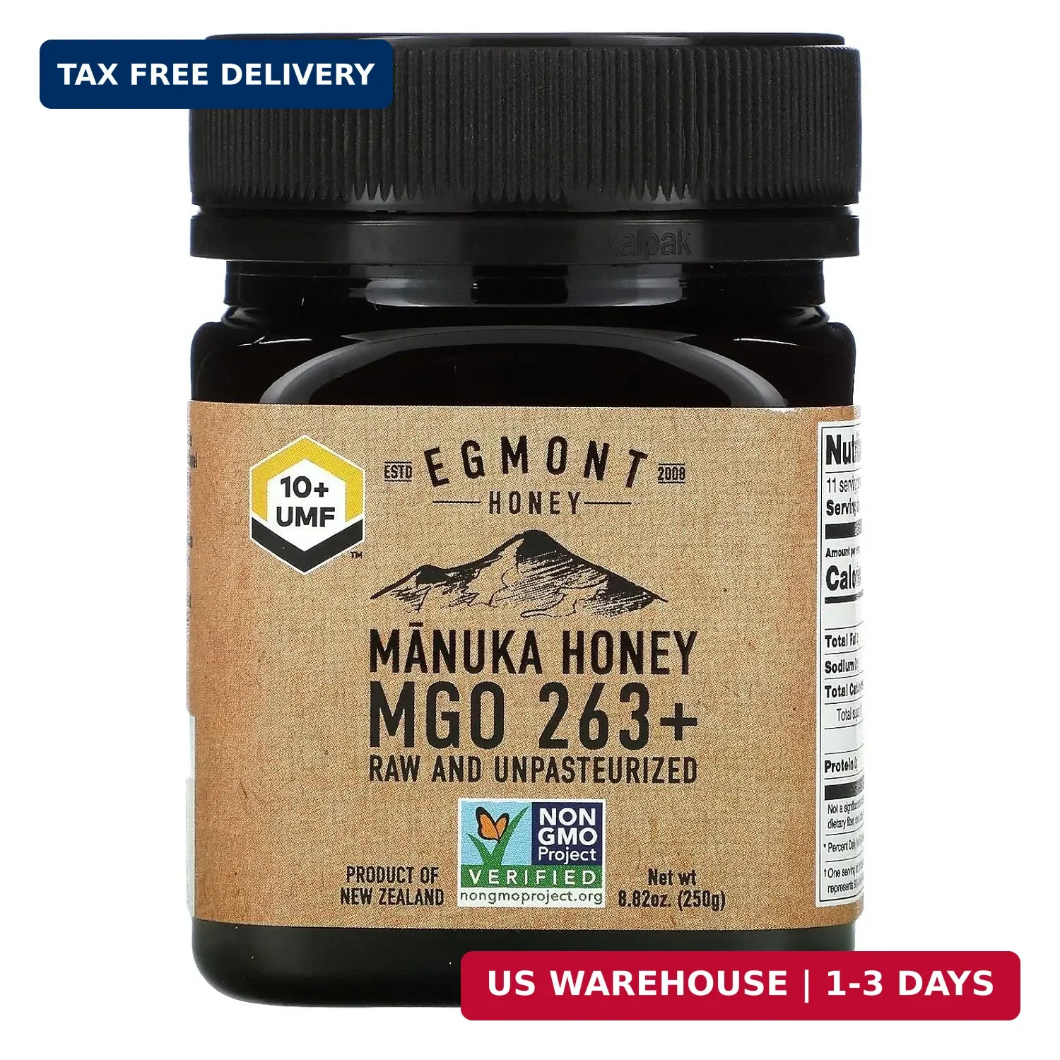 Egmont Honey Manuka Honey MGO 265+ UMF 10+ 250g | NON-GMO, Kosher, Recycled plas