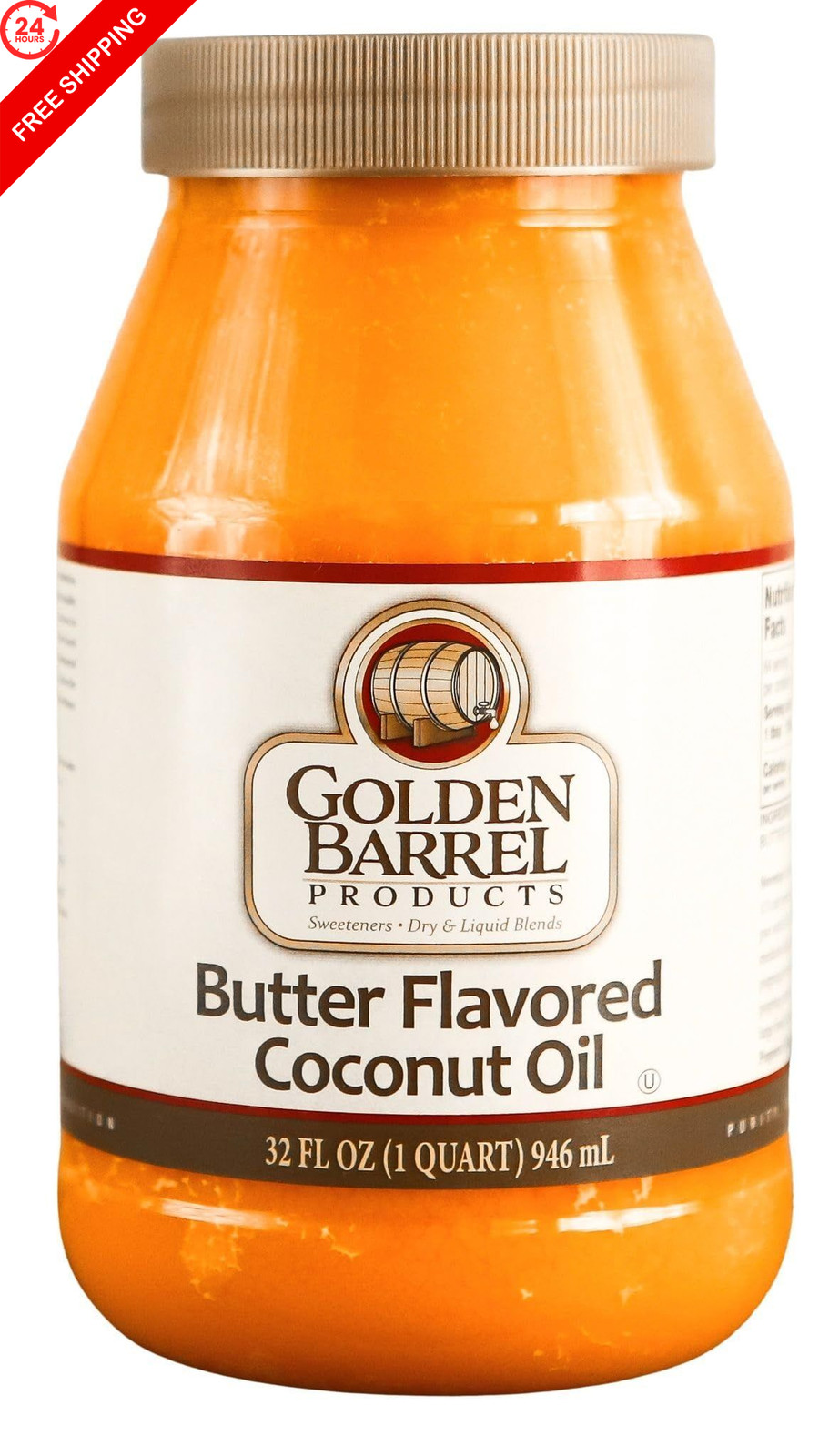 Golden Barrel Butter Flavored Coconut Oil, 32 Fl Oz (Pack of 1),