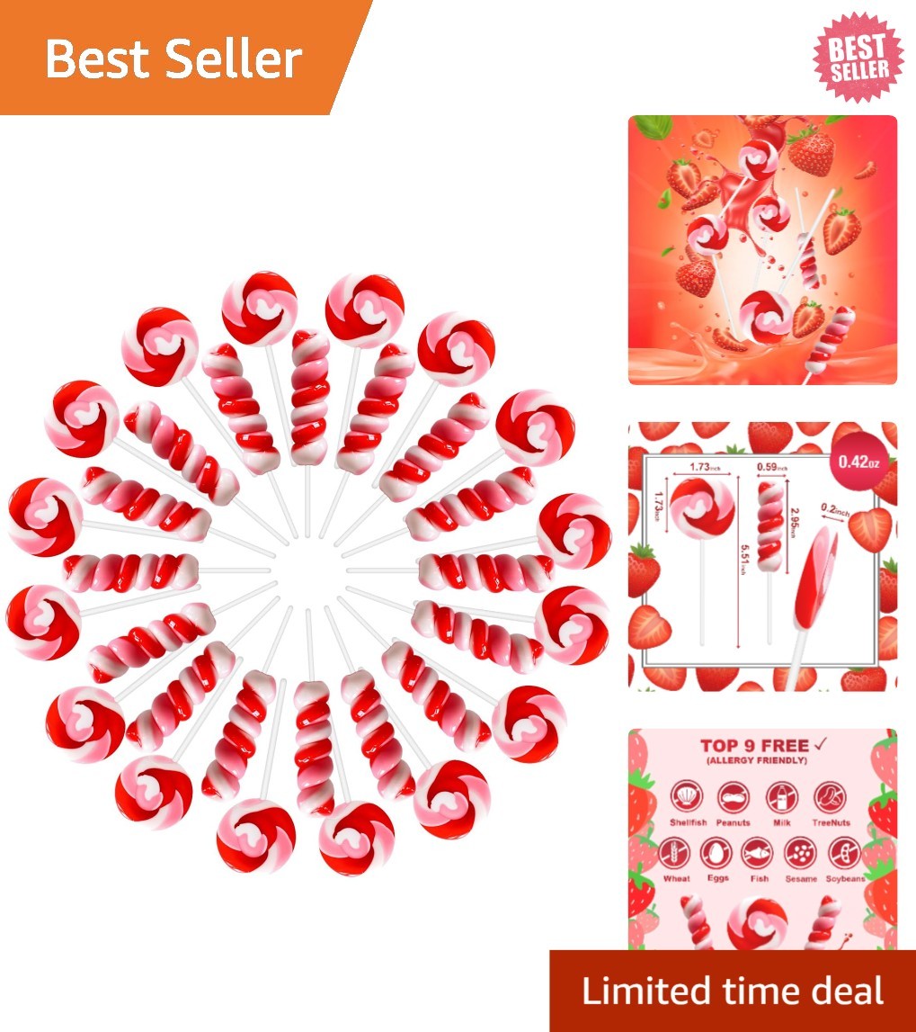 Twist & Swirl Strawberry Lollipops – 32-Pack Bulk for Party Fun & Gifting