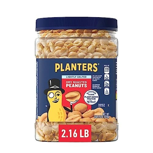 Lightly Salted Dry Roasted Peanuts 6 Pack 2.2 lb Canisters Bulk Protein Snack