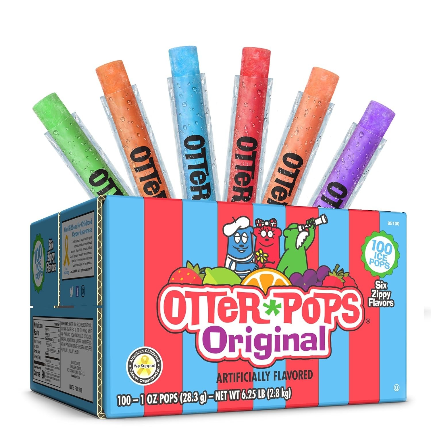 Assorted Freezer Pops, 1oz Freeze Pops in Six Zippy Flavors, 100 Count,