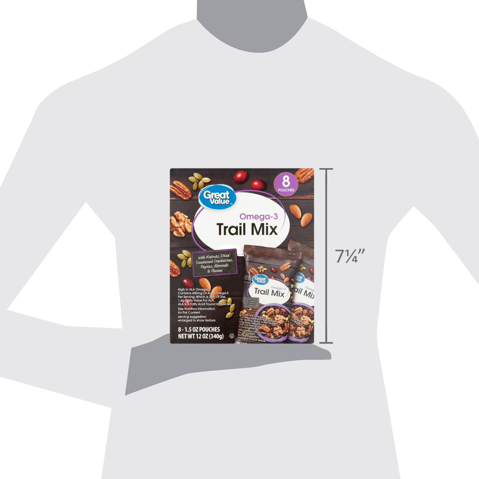 Great Value Omega-3 Trail Mix Snack Packs Nuts Dried Fruit 1.5oz 8 Count..