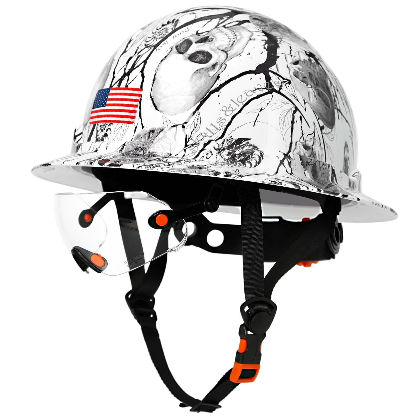 Aolamegs Skull Full Brim Hard Hat w/ Visor, OSHA Approved, Lightweight HDPE