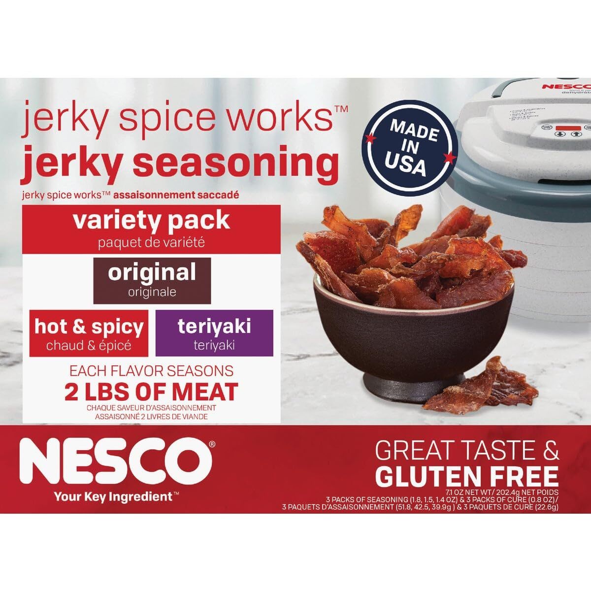 Jerky Seasoning Pack 6 Ounce Set Original Hot Spicy Teriyaki 3 Flavors