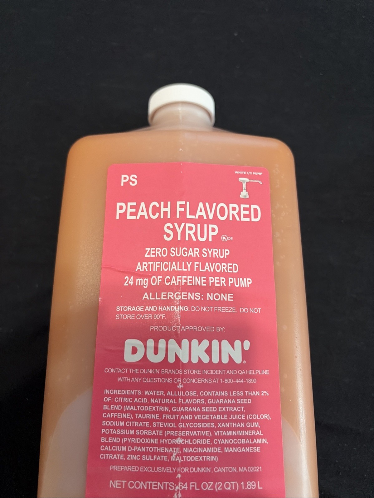 Dunkin’ Energy Peach Flavored Syrup 64Oz With Pump