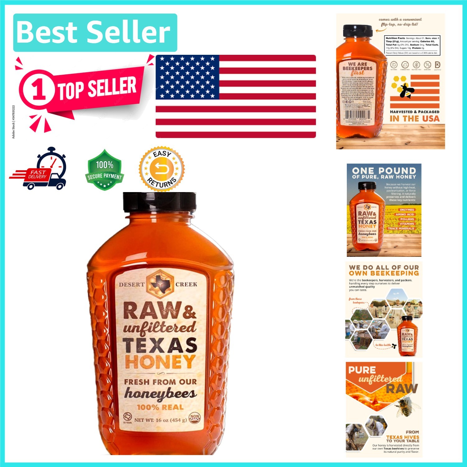 Amber Wildflower Raw Honey – 1 lb Kosher Certified Natural Sweetener