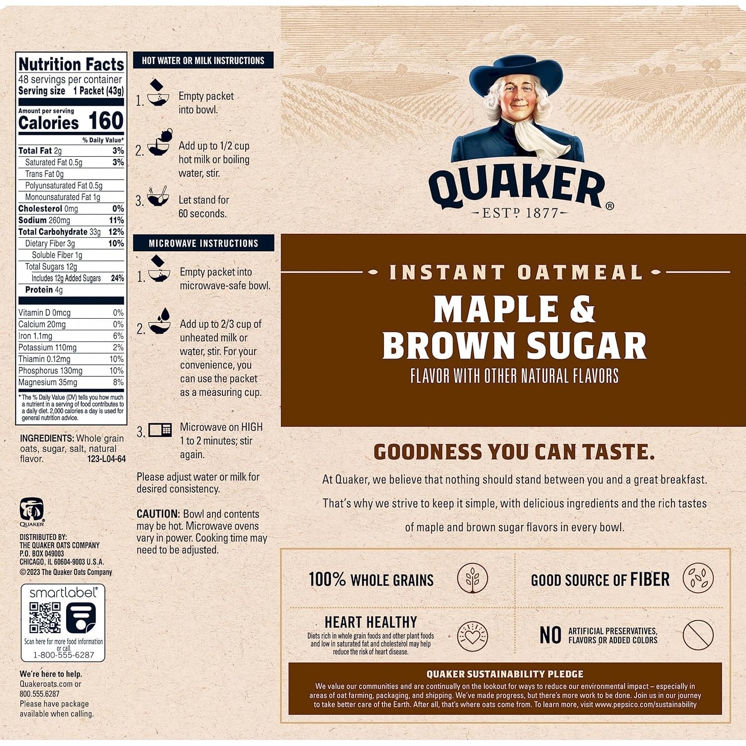 Instant Maple Brown Sugar Oatmeal Individual Packets 48 Count Box Set
