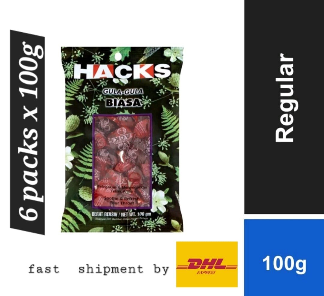 6 x 100g HACKS Cough Drop Candy Regular Herbal Flavor Menthol Eucalyptus Aniseed