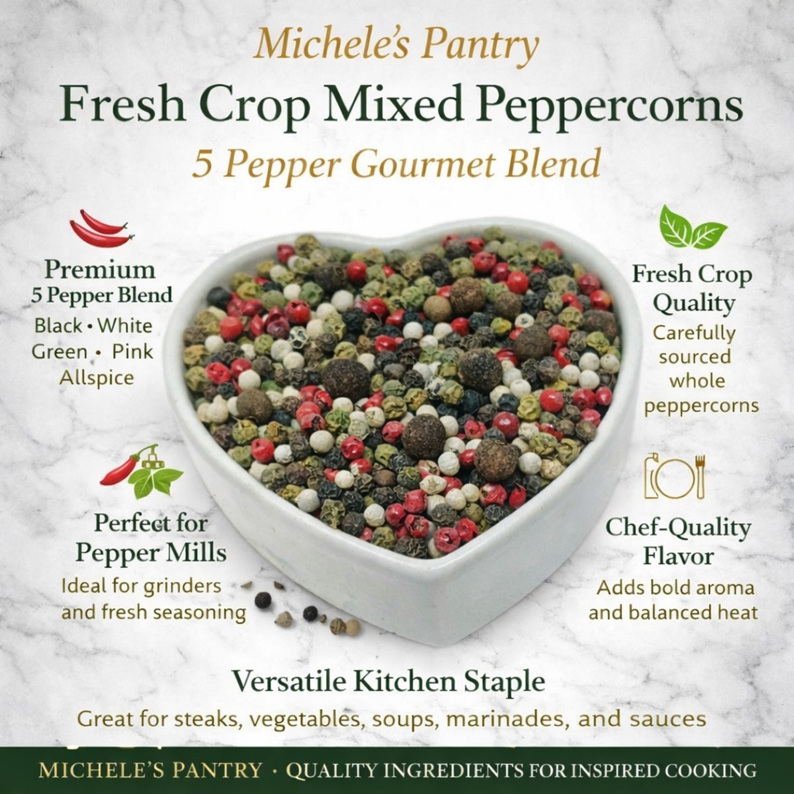 Michele’s Pantry Fresh Crop Mixed Peppercorns 5 pepper mix 8 oz