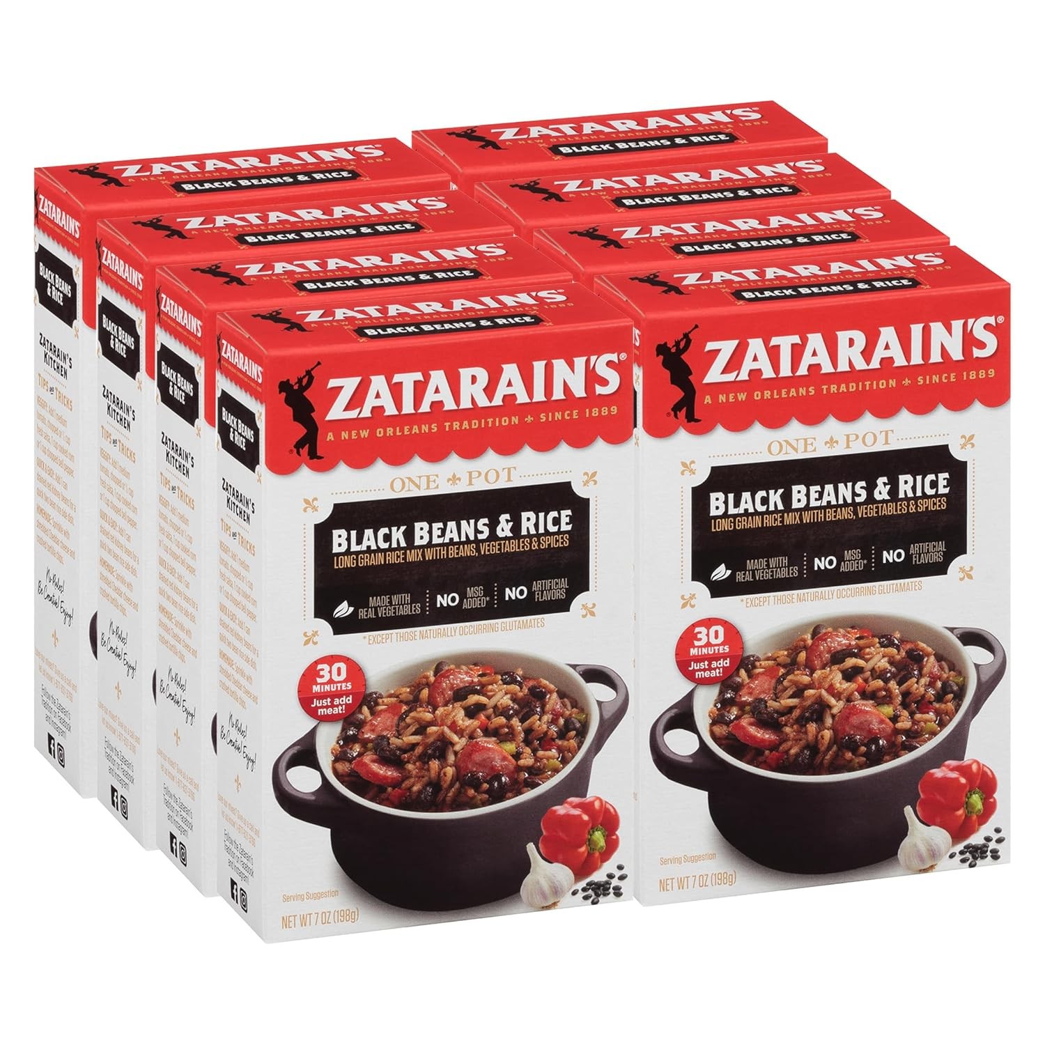 Zatarains Black Beans and Rice 7 oz Pack of 8 Side Dish Instant Rice