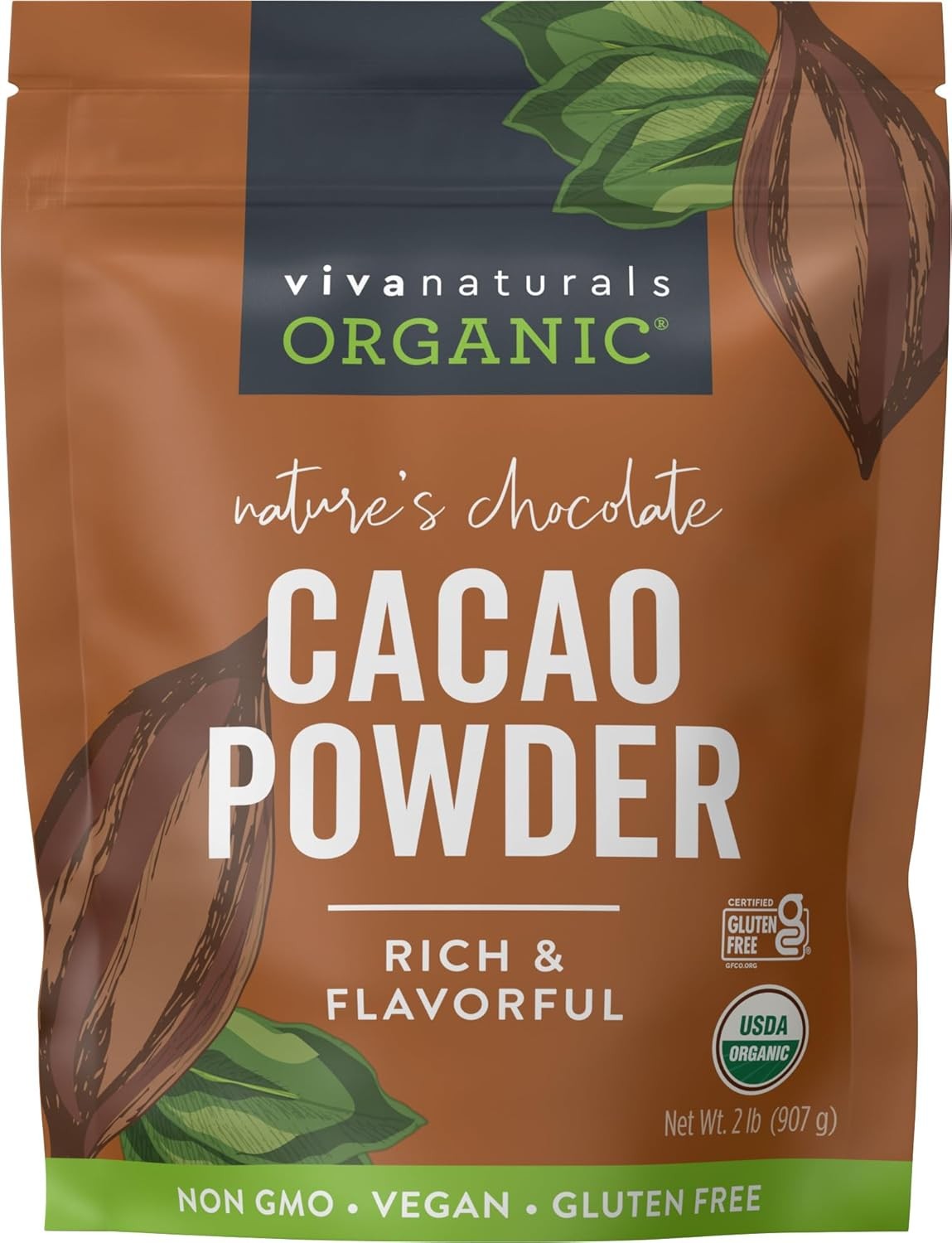 Organic Unsweetened Cacao Powder with Rich Dark Chocolate Flavor NEW