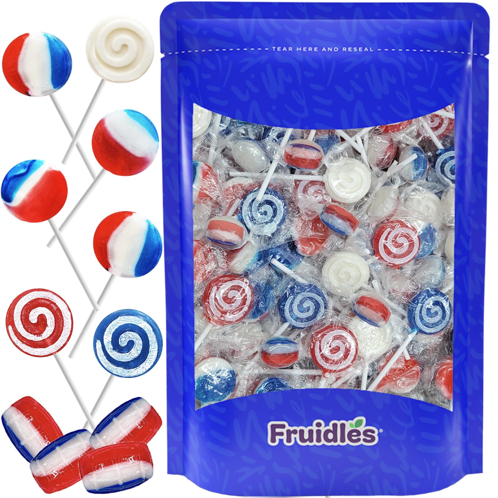 Assorted USA Patriotic Lollipops & Barrels Mix, Red, White, and Blue Mixed Fr…