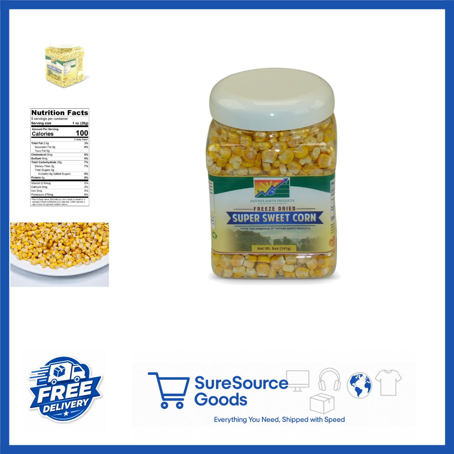 5 Oz Freeze Dried Corn Gluten Free Non GMO Snack for Long Term Storage