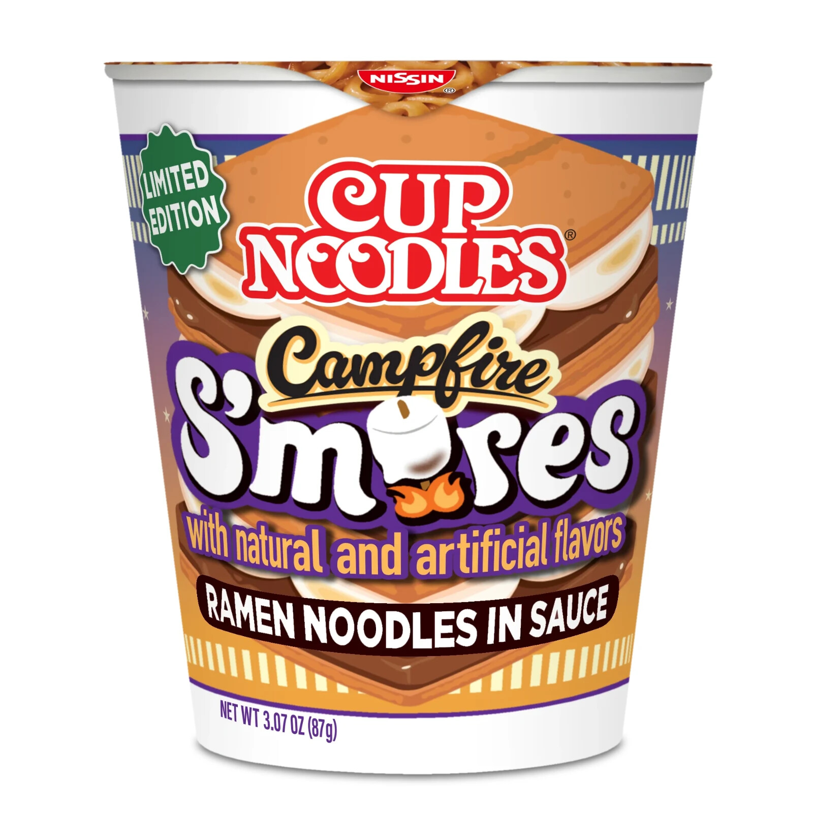 CAMPFIRE S’MORES Flavor Nissin Ramen Cup Noodles 3.07 oz Dry, Limited Edition