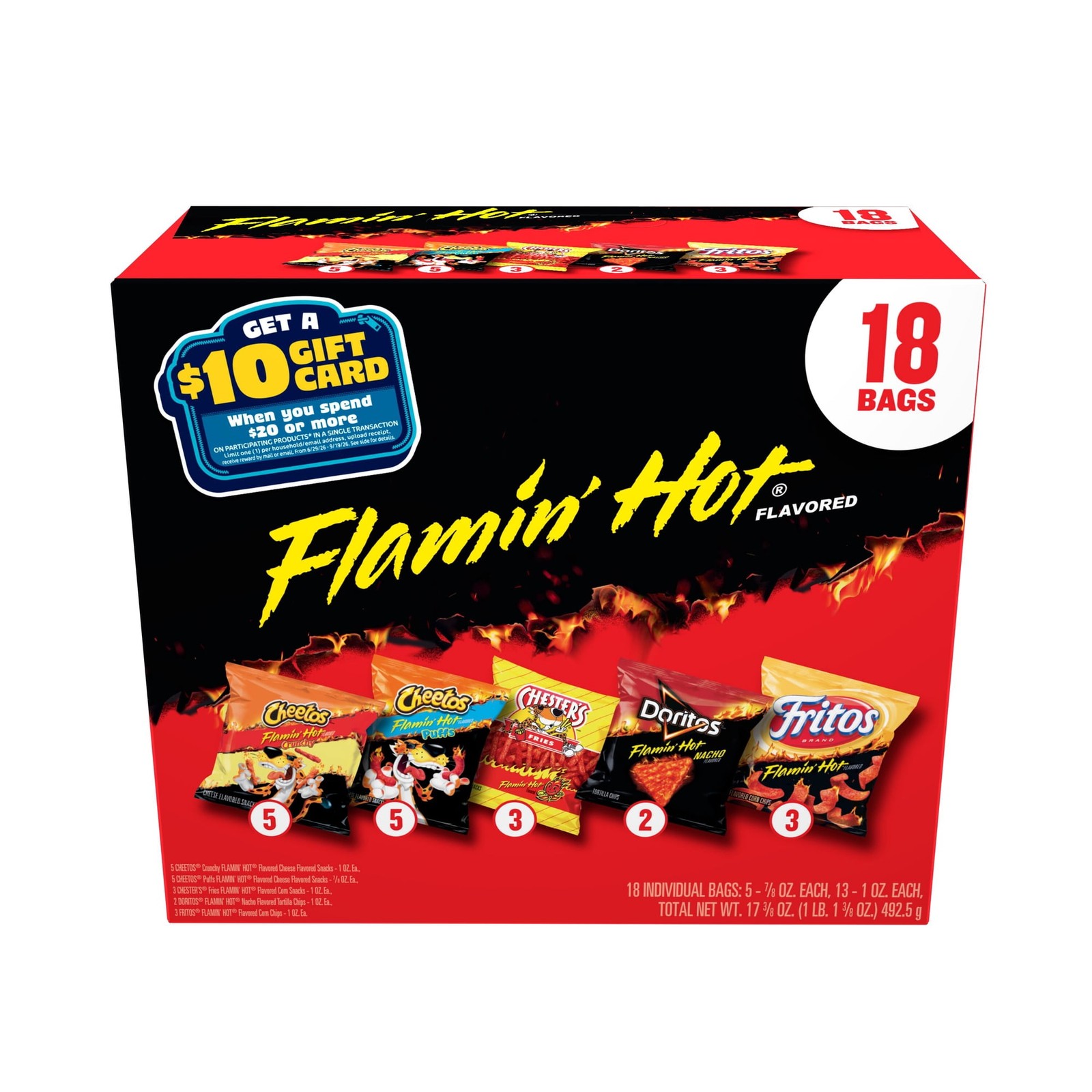 Frito-Lay Flamin’ Hot Mix Variety pack Snack Chips, 18 Count Multipack