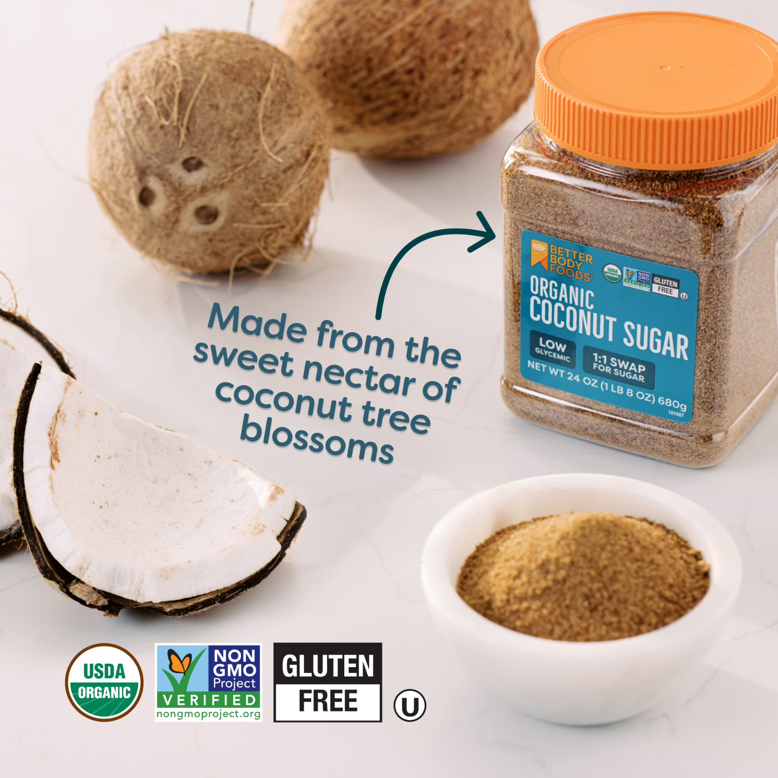 BetterBody Foods Organic Coconut Palm Sugar, 24 Oz New 2 Pack With Free Shipping