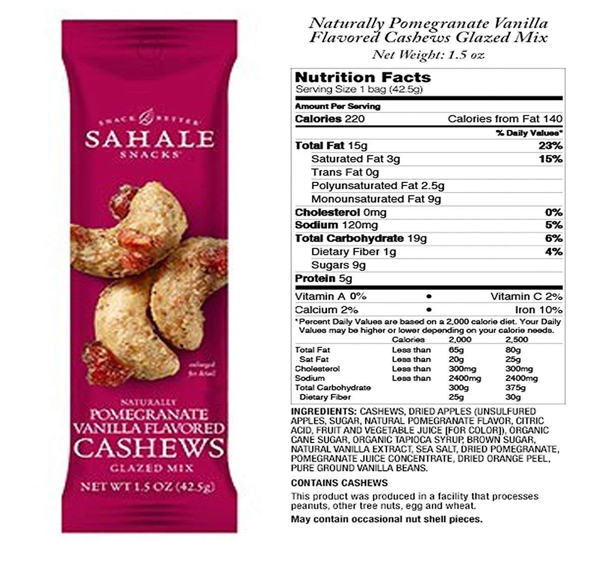 Pomegranate Vanilla Flavored Glazed Cashews 1.5 Ounce Packs 3 Count