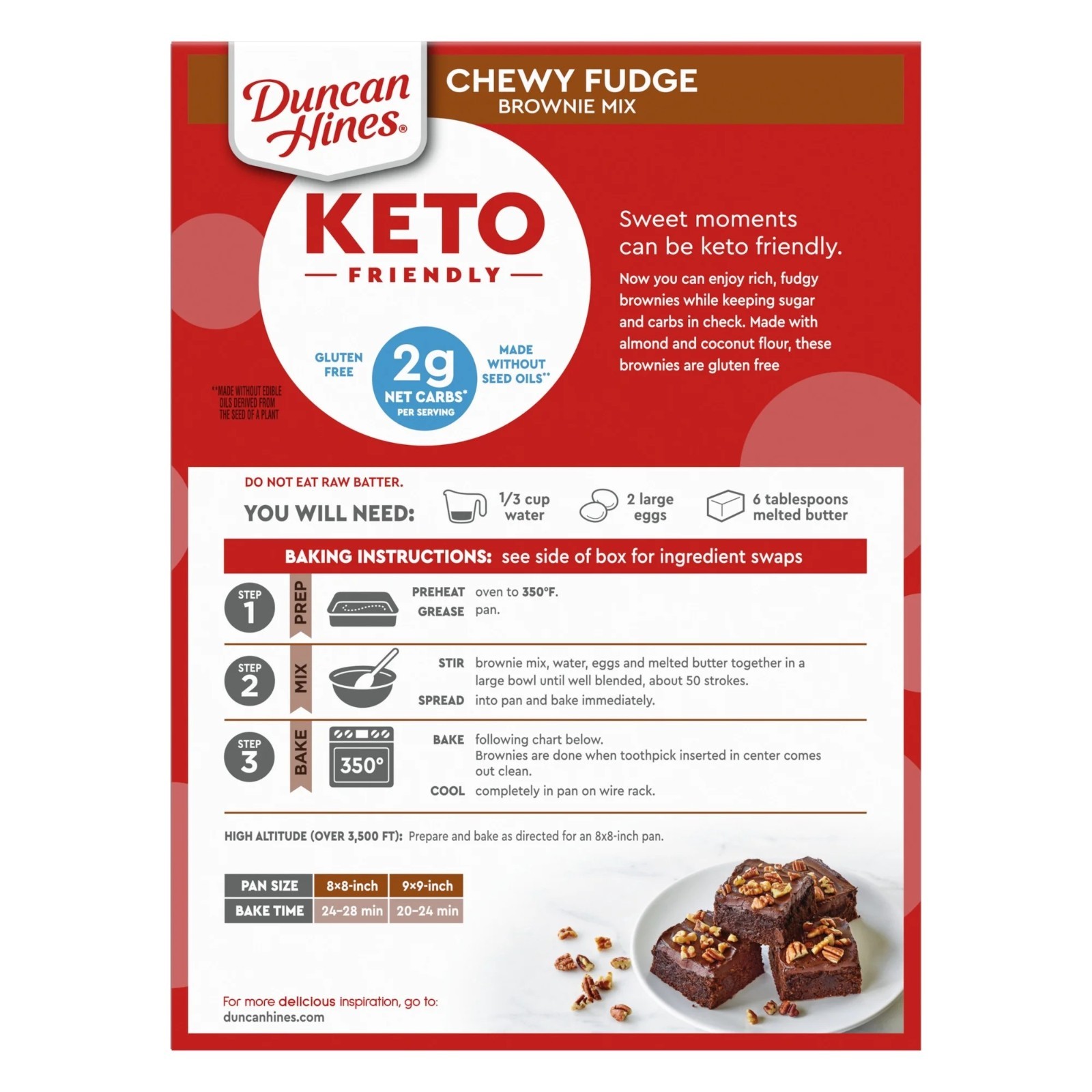 Duncan Hines CHEWY FUDGE BROWNIE KETO FRIENDLY Baking Mix 10 Oz Box – 6 PACK