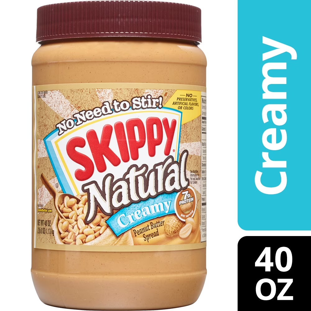 SKIPPY Natural Creamy Peanut Butter Spread, 7 G Protein per Serving, Plastic Jar