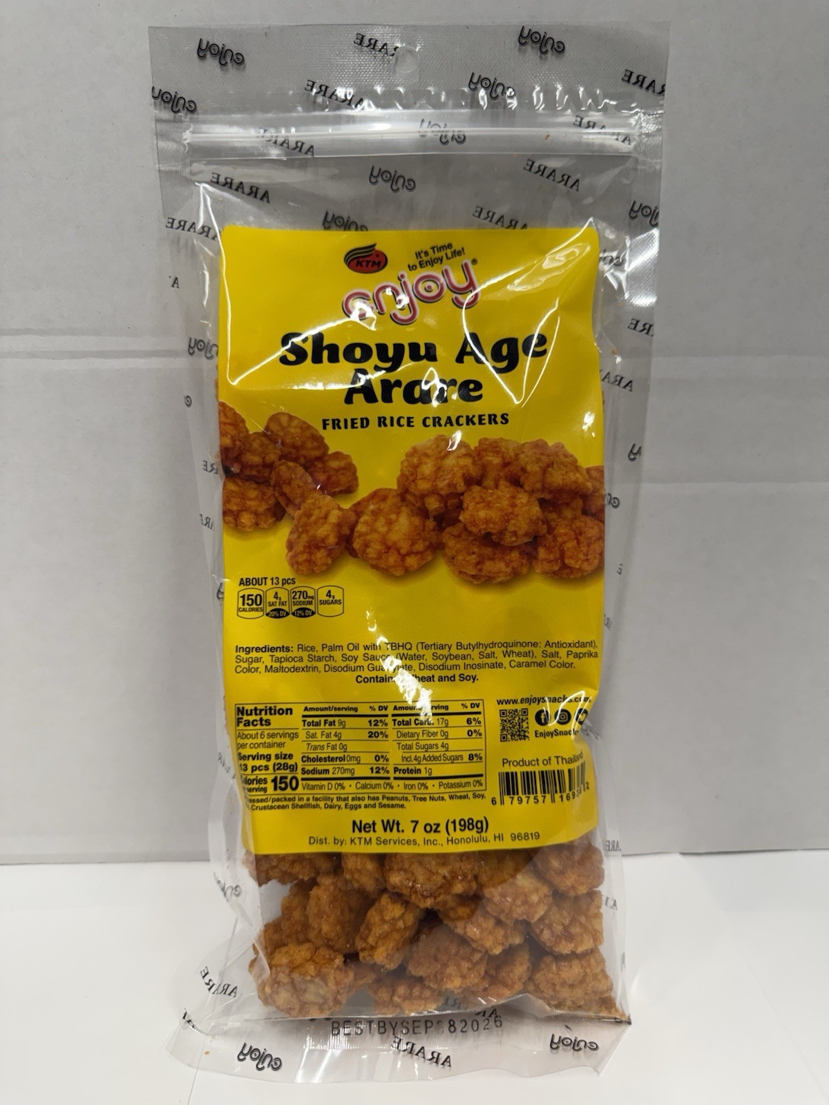 Enjoy Shoyu Age Arare Fried Rice Crackers Snack 7oz Resealable Bag x1