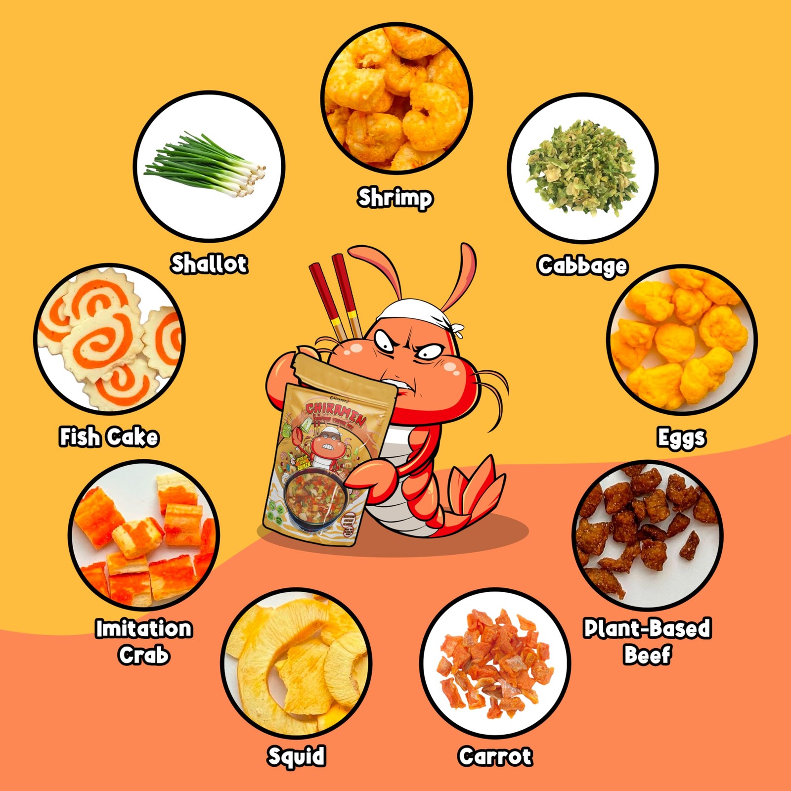 Seafood Veggie Mix Dried Ramen Toppings, Shrimp, Fishcake, Imitation Crab, Sq…