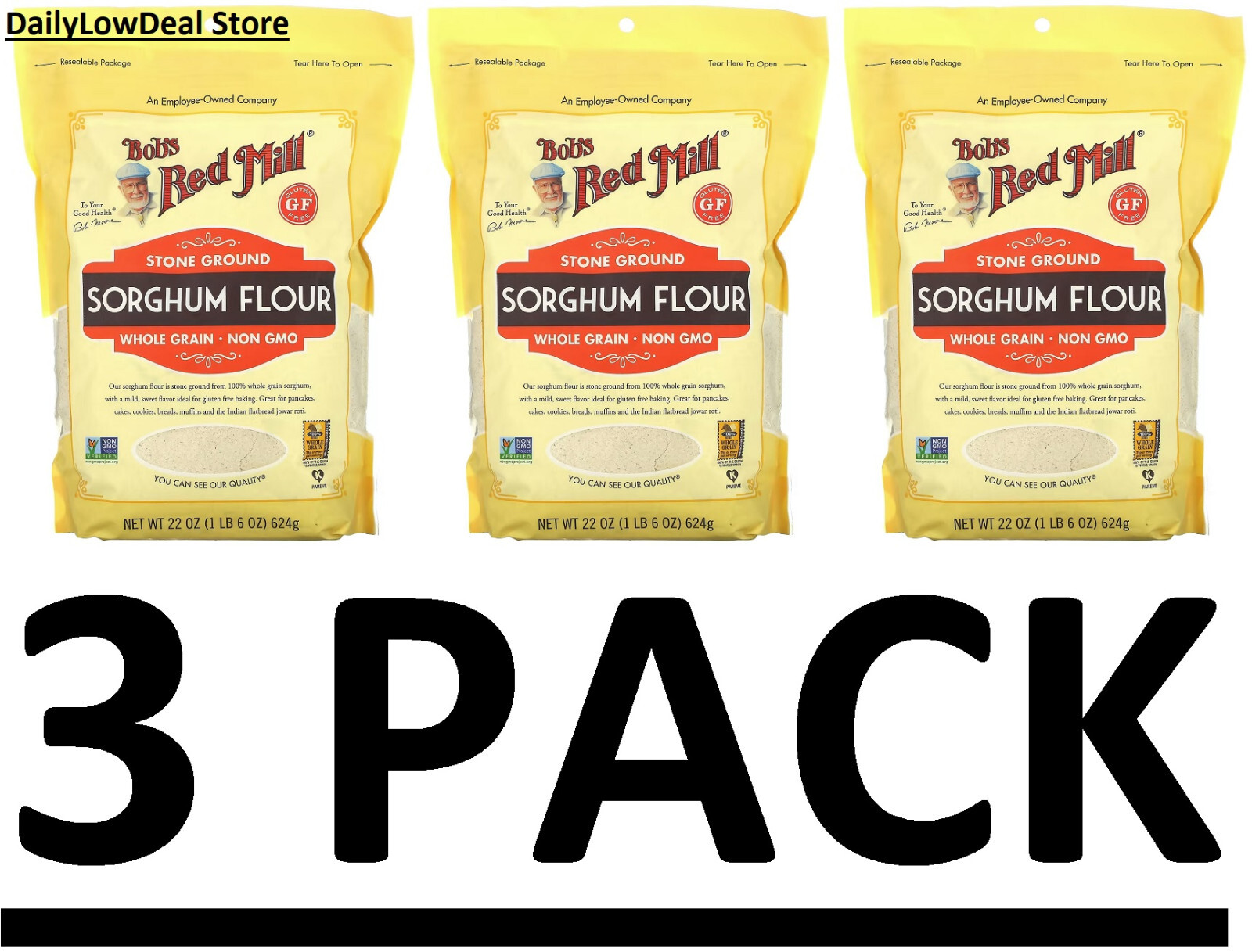 3 PACK – Bob’s Red Mill Stone Ground Sorghum Flour, 22 oz (FRESH)