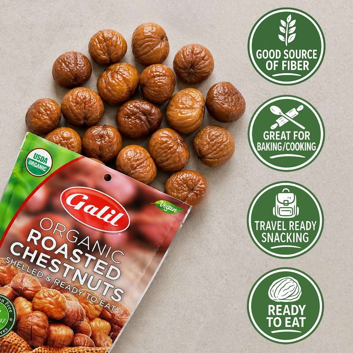 Shelled Roasted Chestnuts 6 Pack Vegan Gluten Free Snack Bags