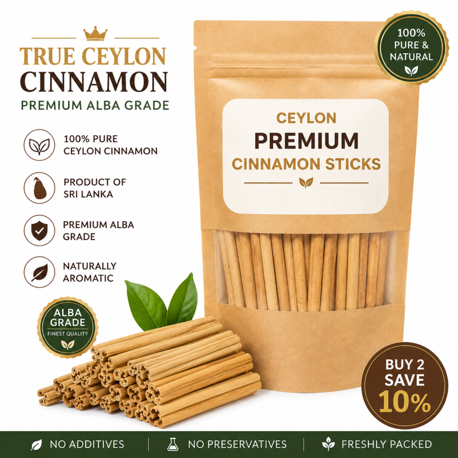 Premium Ceylon Alba Cinnamon Sticks Quills Organic Sri Lanka Fresh Free Ship