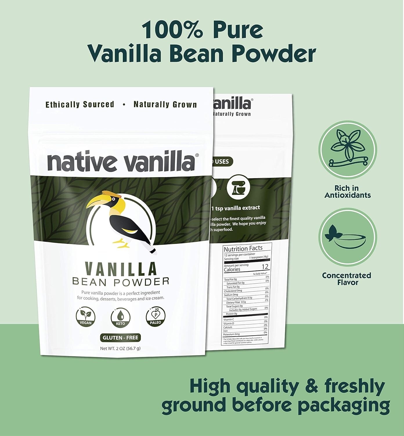 Versatile Pure Vanilla Bean Powder – 4 oz – Ideal for Coffee, Baking, & More