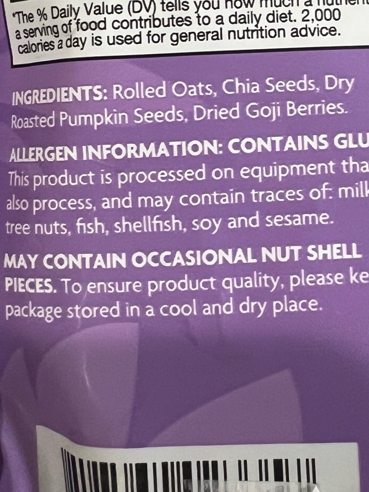 180 Snacks Overnight Chia Oats Pumpkin Seeds, Goji Berry 2 Bags
