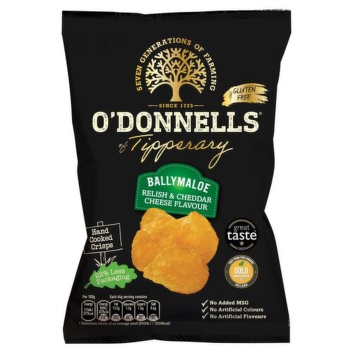 7 bags of O’Donnells of Ballymaloe Relish & Cheddar Cheese Handcooked 47.5g each