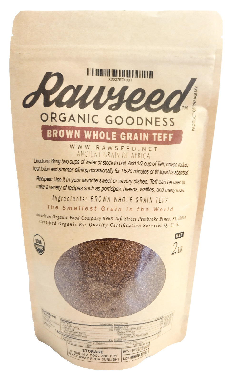 Rawseed Organic Brown Whole Grain African Teff 2 Lbs 1 Pack