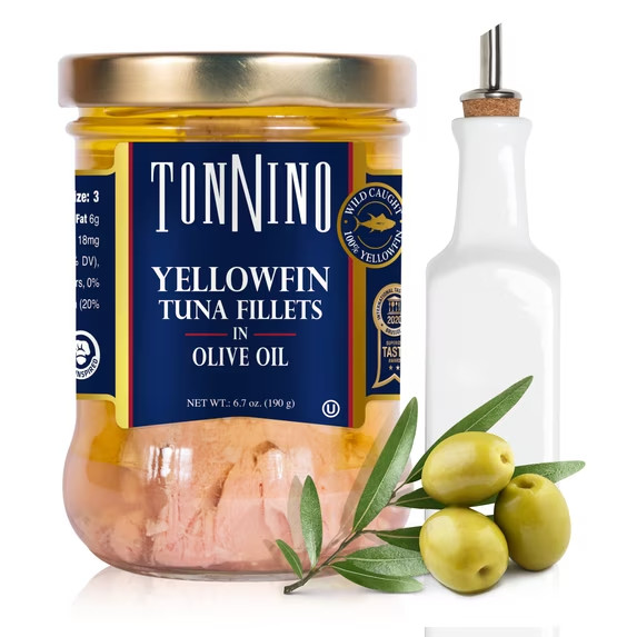 Tonnino Premium Yellowfin Tuna Fillet in Olive Oil, 6.7 oz, Jar, Wild Caught