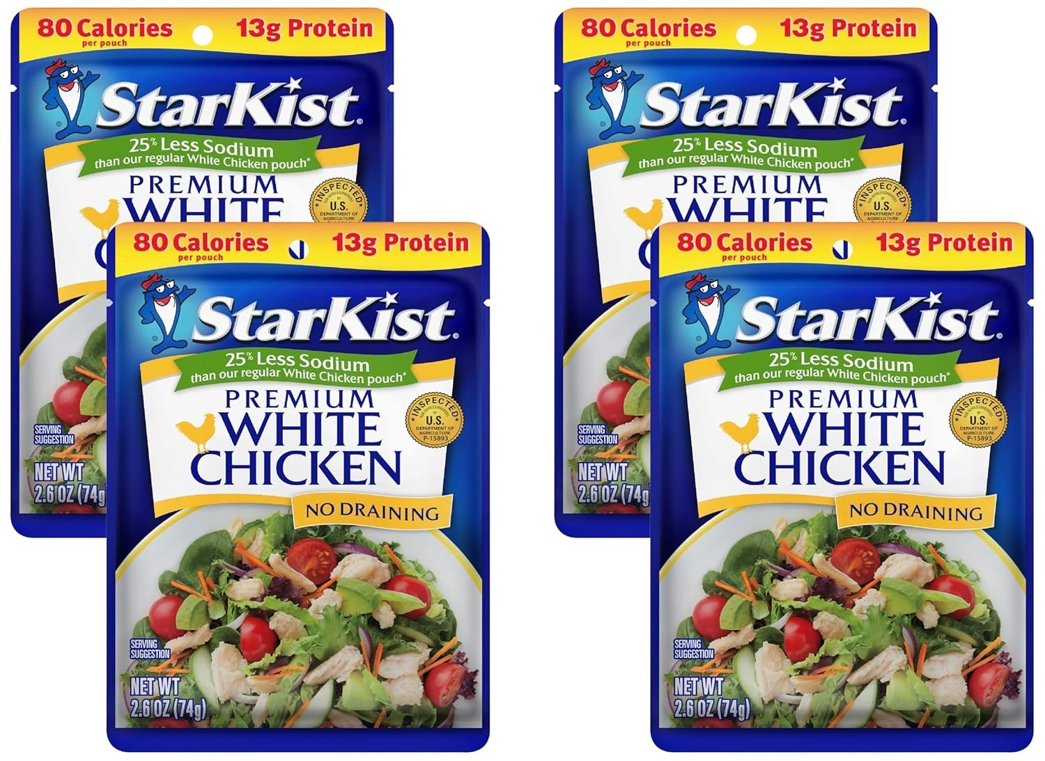StarKist Less Sodium Premium White Chicken – 2.6 oz Pouch (Pack of 4)