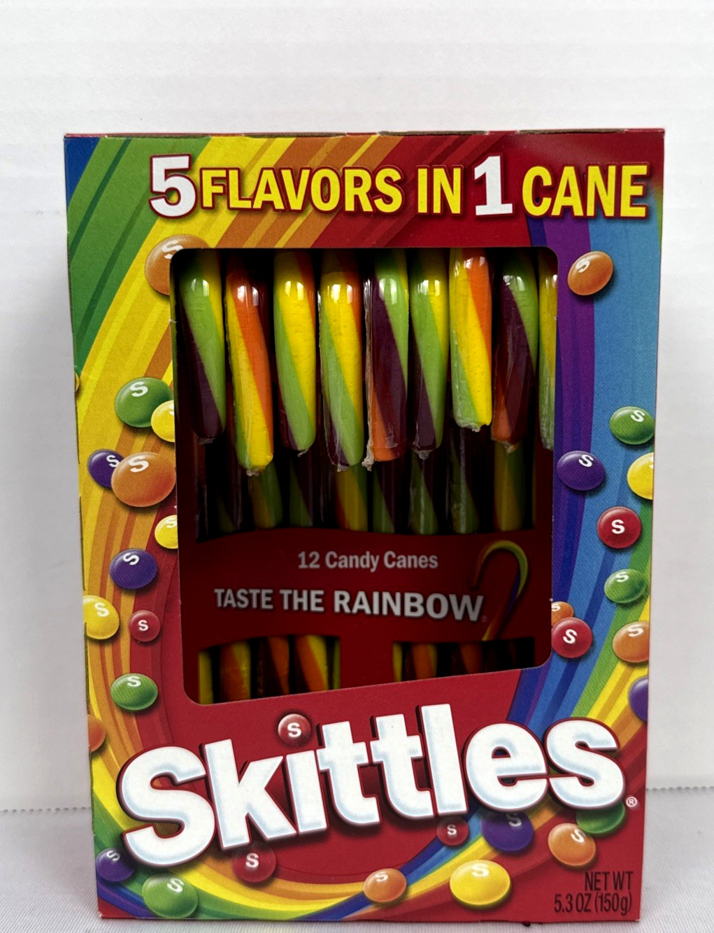 Skittles Candy Canes 12pc-5 Flavors In 1 Cane-Taste The Rainbow-Holiday 7/17/28