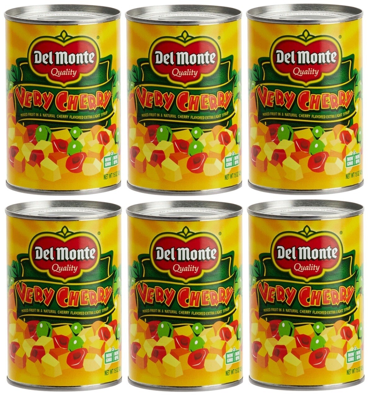 Del Monte Very Cherry Mixed Fruit in Extra Light Syrup, 15 oz (6 Cans)