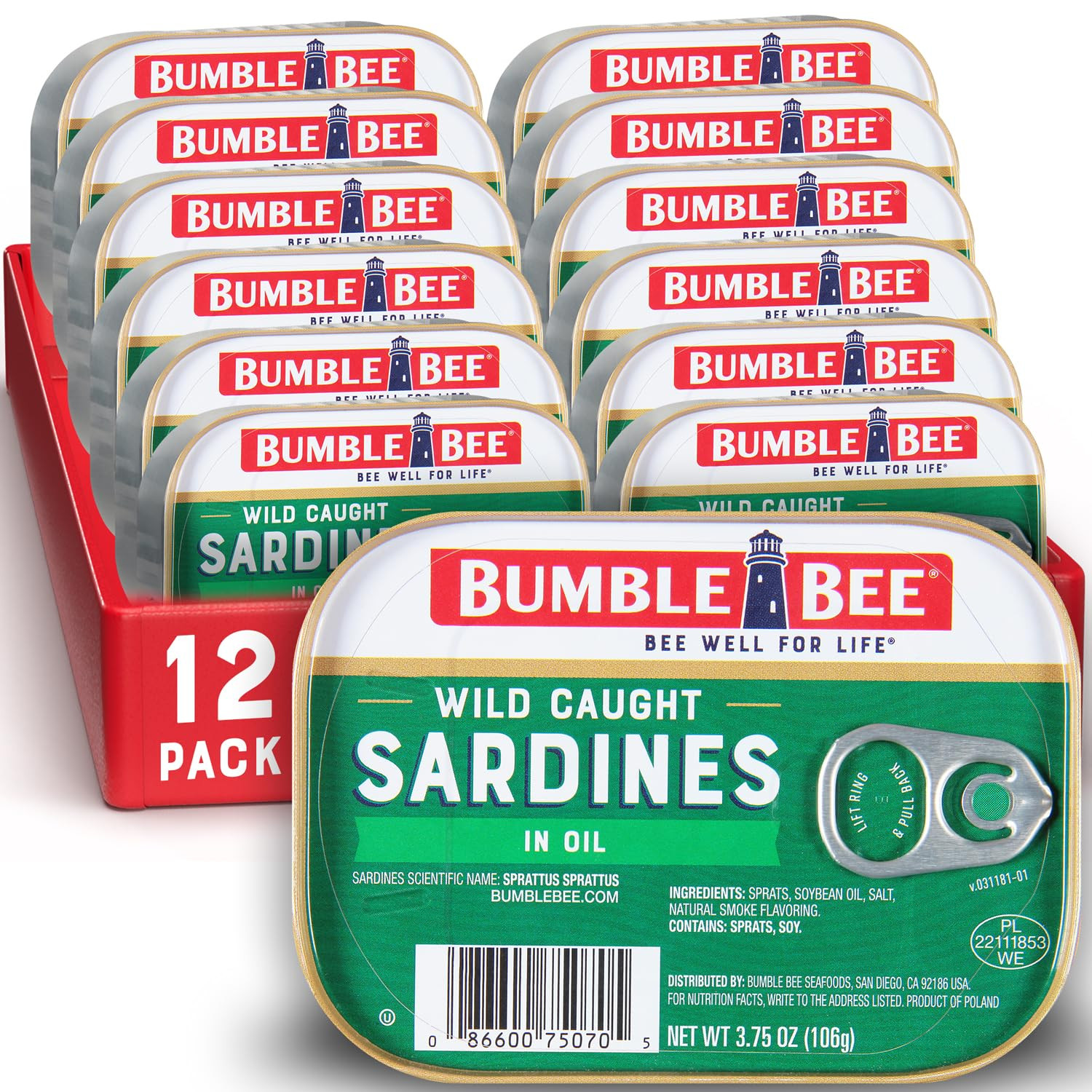 Sardines in Oil, 3.75 Oz Tin (Pack of 12) – Wild Caught, Gluten Free, Keto, Kosh