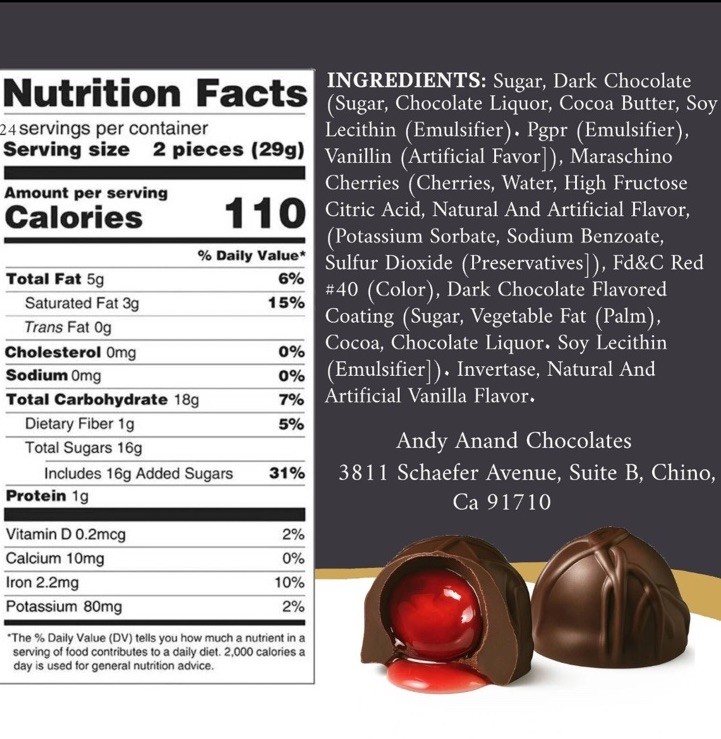 Andy Anand Belgian Dark Chocolate Cherry Cordials • 24 Pieces
